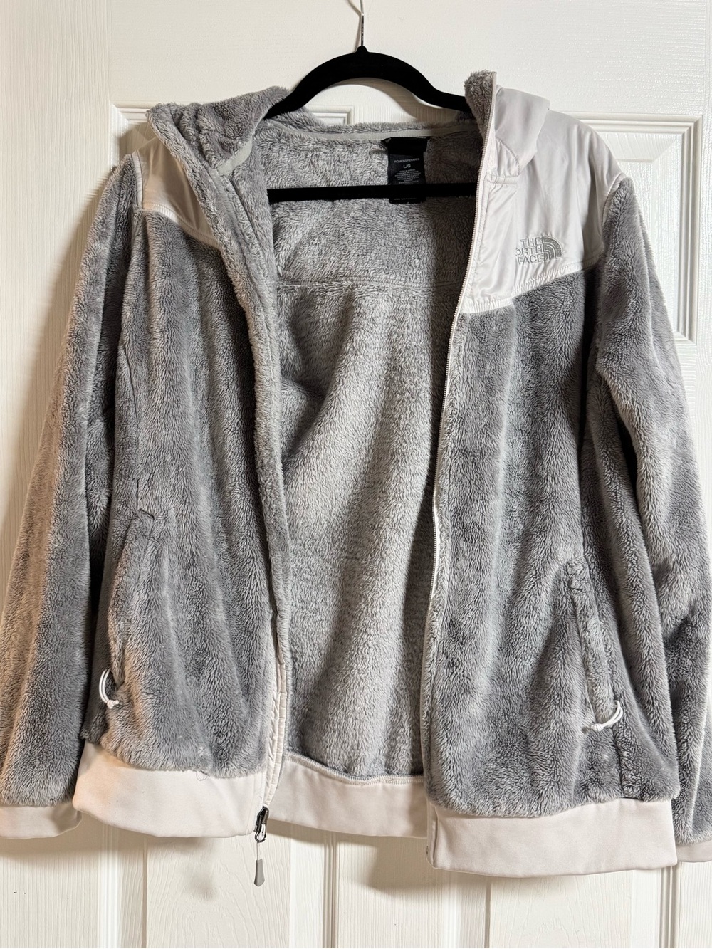 The North Face Gray and Cream Plush Fleece Full-Zip Hoodie